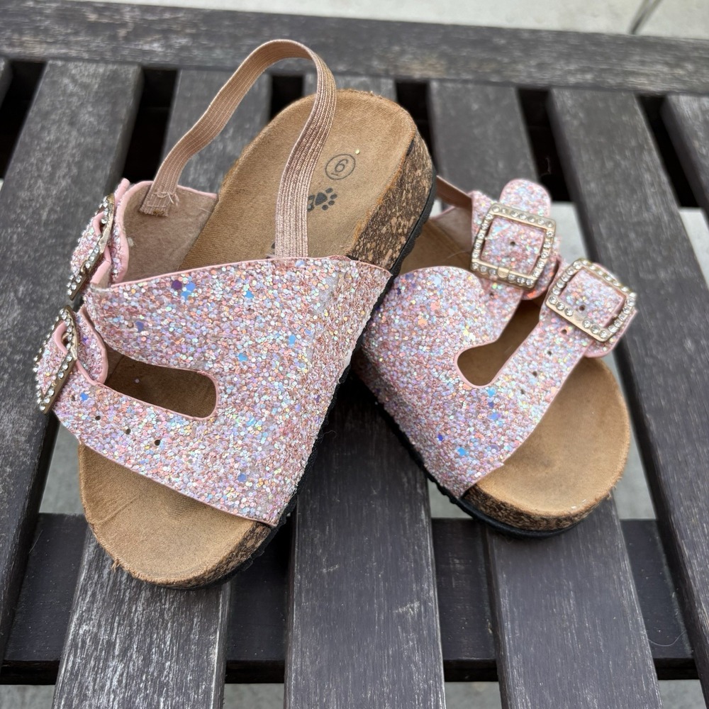 Ositos Kids 6 Pink Sandals Glitter Princess Rhinestone Buckle Cork Footbed